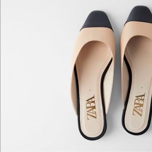 Zara Leather Mules - Beige and Black